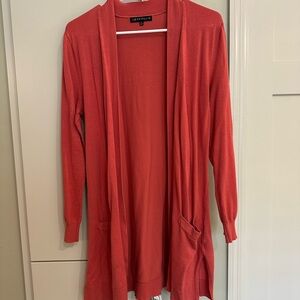 Long Coral Knit Cardigan Sweater